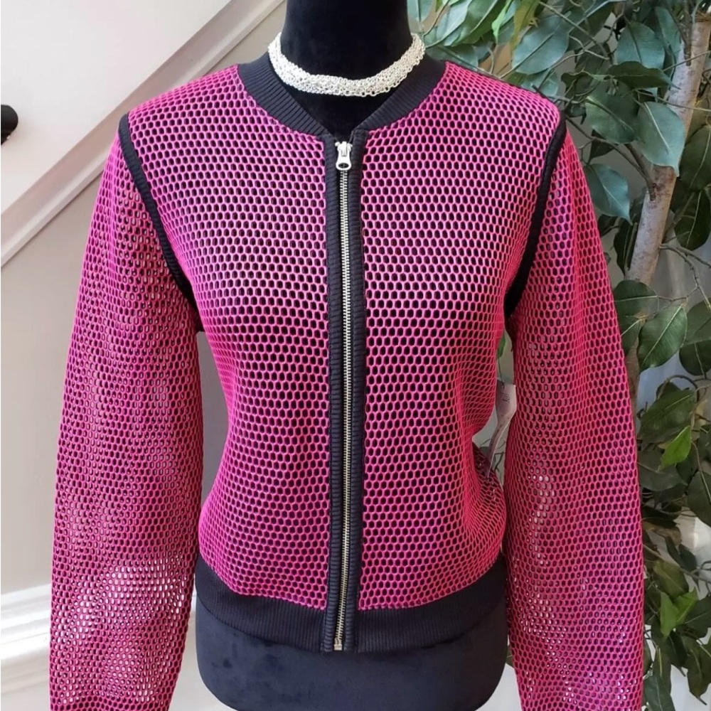 a.n.a Pink Bomber Jacket with Black Contrast and Fitted Silhouette